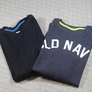 Set of 2 Old Navy Size YXL Waffle Shirts Black/Charcoal Grey Long Sleeve